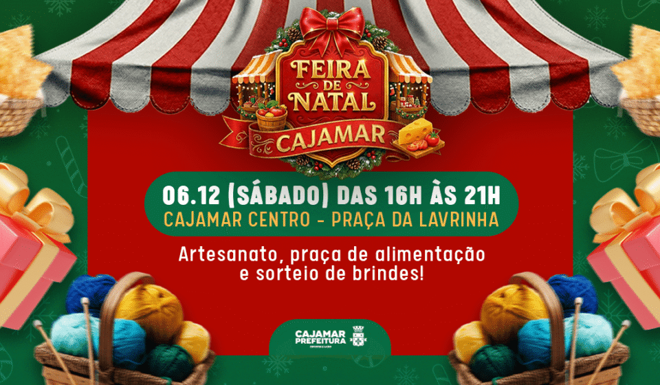 Feira de Natal anima o Centro de Cajamar com artesanato, gastronomia e atividades especiais na Praça da Lavrinha. Foto: Prefeitura De Cajamar