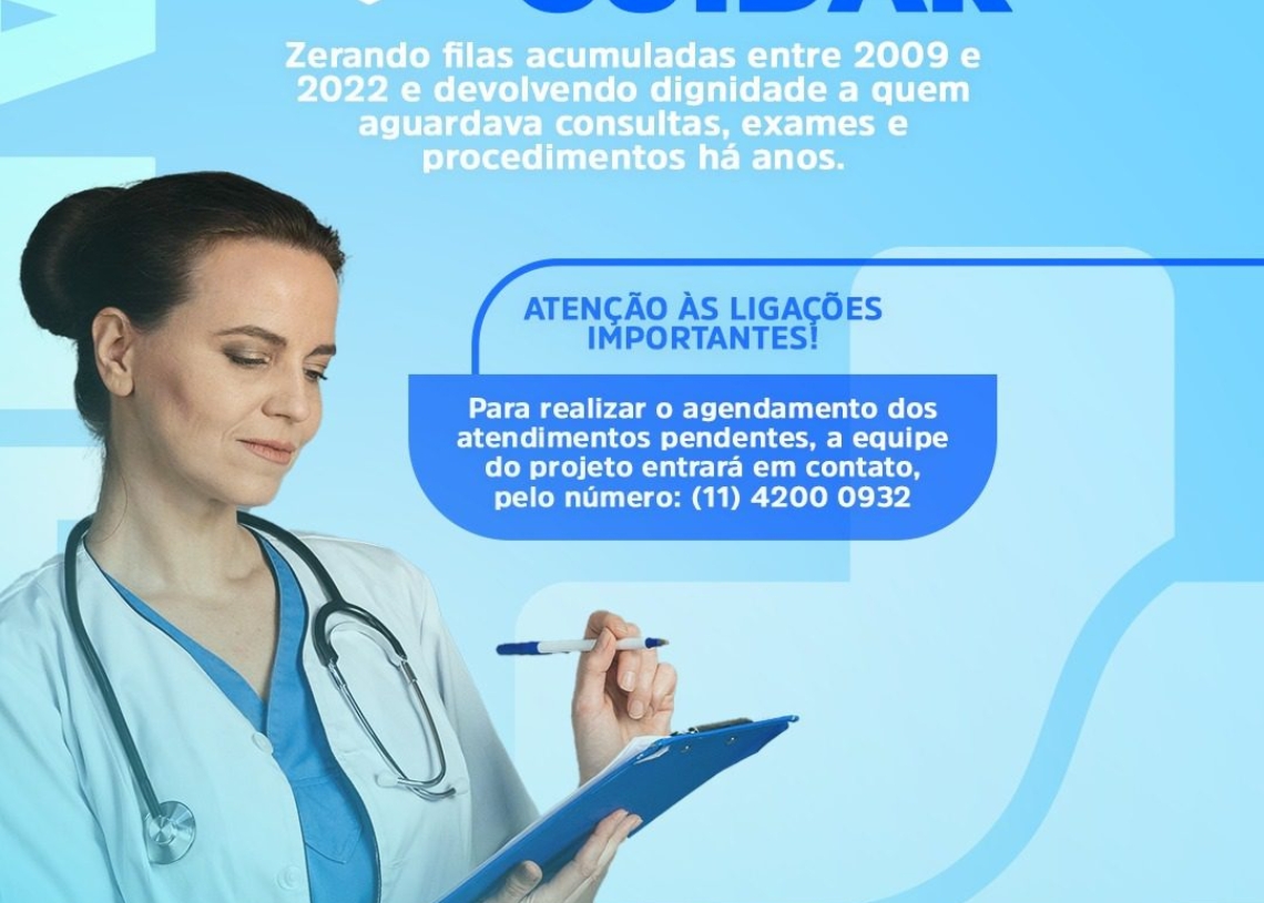 A Prefeitura de Mairinque orienta a população a atender as ligações do Projeto Tempo de Cuidar, iniciativa que busca zerar filas de consultas, exames e procedimentos acumulados entre 2009 e 2022. Foto: Prefeitura De Itapevi