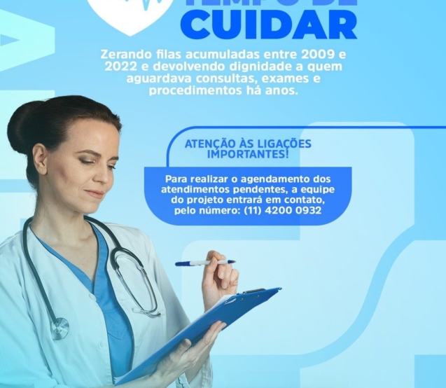 A Prefeitura de Mairinque orienta a população a atender as ligações do Projeto Tempo de Cuidar, iniciativa que busca zerar filas de consultas, exames e procedimentos acumulados entre 2009 e 2022. Foto: Prefeitura De Itapevi