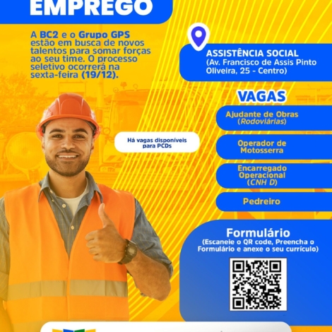 O Programa Emprega Mairinque, em parceria com BC2 e Grupo GPS, oferece novas vagas de emprego com processo seletivo nesta sexta-feira (19) na sede da Assistência Social, no Centro. Foto: Prefetura De Mairinque