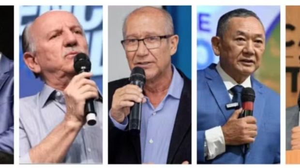 O prefeitos de Osasco, Barueri, Carapicuíba, Jandira e Itapevi, que anunciaram o aumento da tarifa de ônibus a partir de 5 de janeiro de 2026. — Foto: Montagem/g1/Reprodução/Redes Sociais