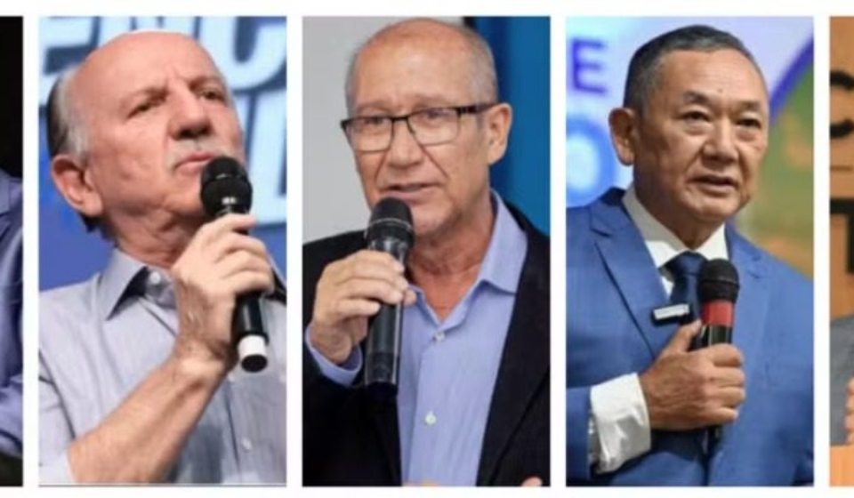 O prefeitos de Osasco, Barueri, Carapicuíba, Jandira e Itapevi, que anunciaram o aumento da tarifa de ônibus a partir de 5 de janeiro de 2026. — Foto: Montagem/g1/Reprodução/Redes Sociais