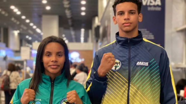 Os atletas Jamilly Pereira e Nickolas Belo representam Osasco no Campeonato Pan-Americano de Kickboxing Cadetes e Juniores, realizado na Guatemala. Fotos: Divulgação SEREL/PMO