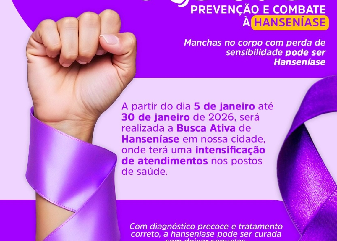 Janeiro Roxo chegou! Descubra como identificar sinais da hanseníase e garantir tratamento precoce – sua saúde não pode esperar. Foto:. Prefeitura De Mairinque