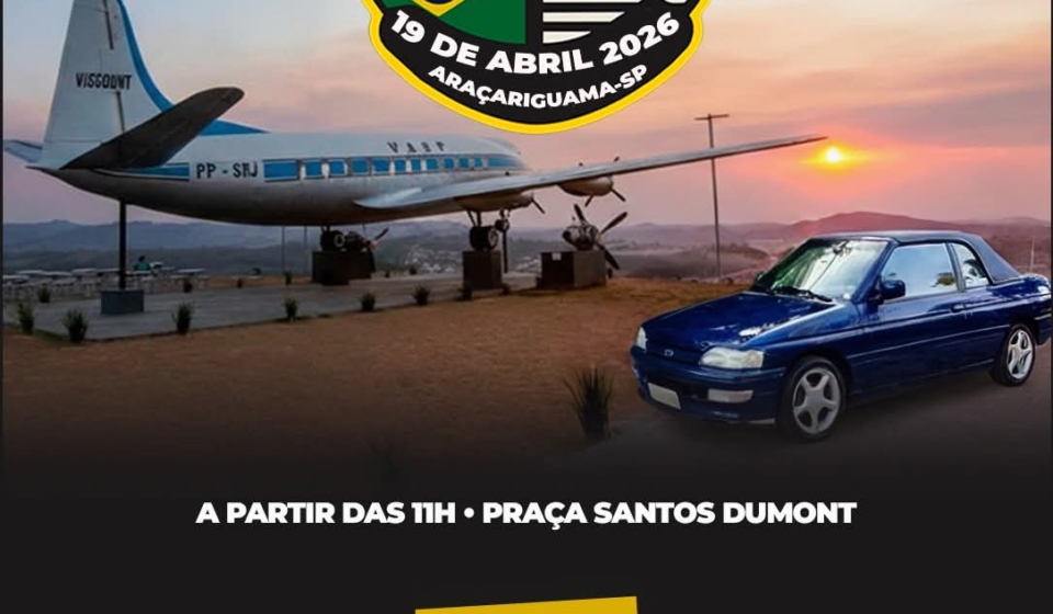 Modelos clássicos do Ford Escort serão destaque no 8º Encontro Nacional Escort Clube, na Praça Santos Dumont, reunindo colecionadores e admiradores da cultura automotiva. Foto: Prefeitura De Araçariguama (Redes Sociais/ Reprodução)