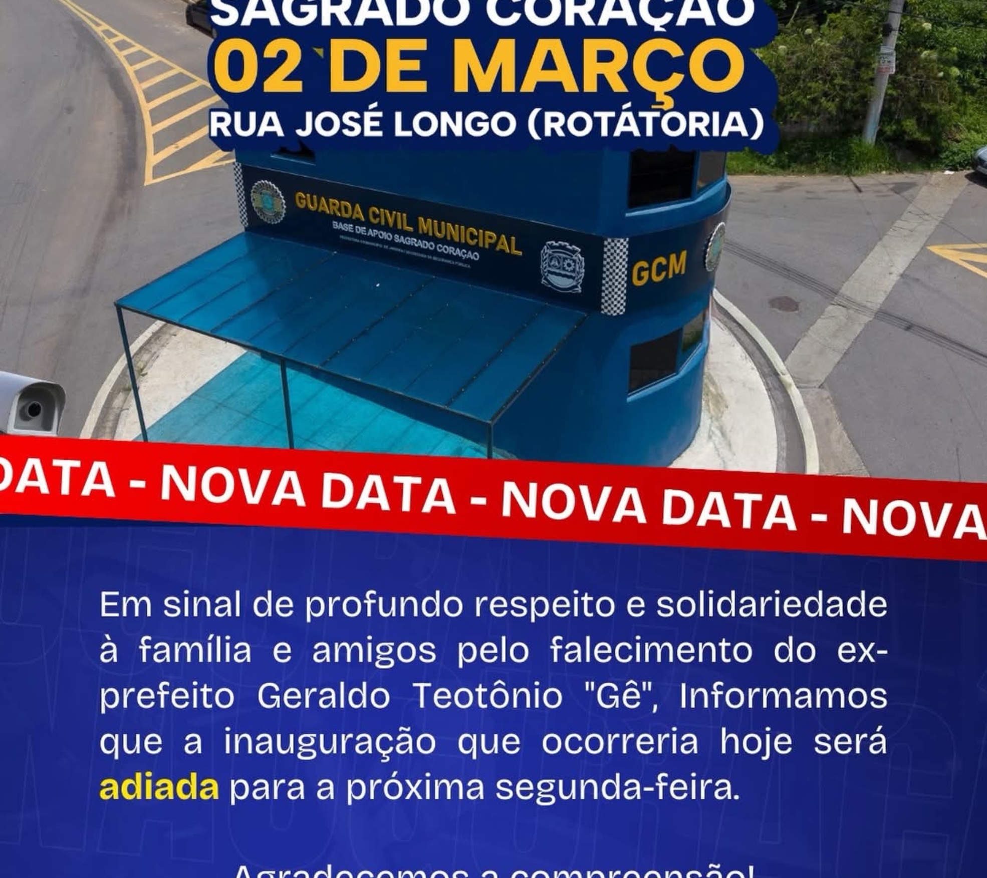 Com pesar e respeito, inauguração da Base da GCM Sagrado Coração é adiada. Foto: Prefeitura De Jandira (Redes Sociais/Reprodução)