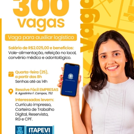 Processo seletivo em Itapevi oferece 300 vagas de auxiliar logístico. Foto: Prefeitura De Itapevi (Redes Sociais/Reprodução)