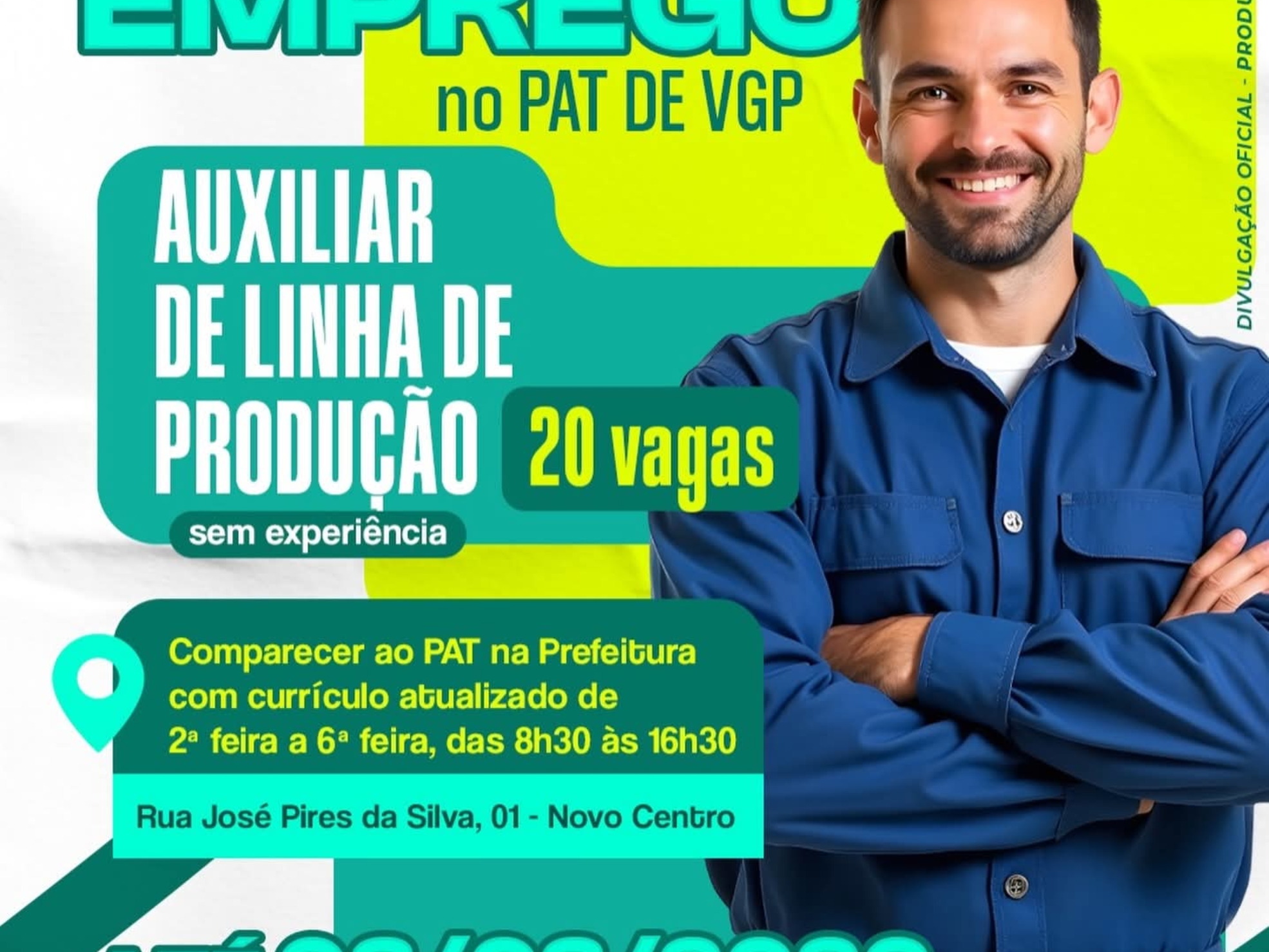 PAT de Vargem Grande Paulista oferece 20 vagas para Auxiliar de Linha de Produção. Foto: Prefeitura De Vargem Grande Paulista - VGP (Redes Sociais/Reprodução)