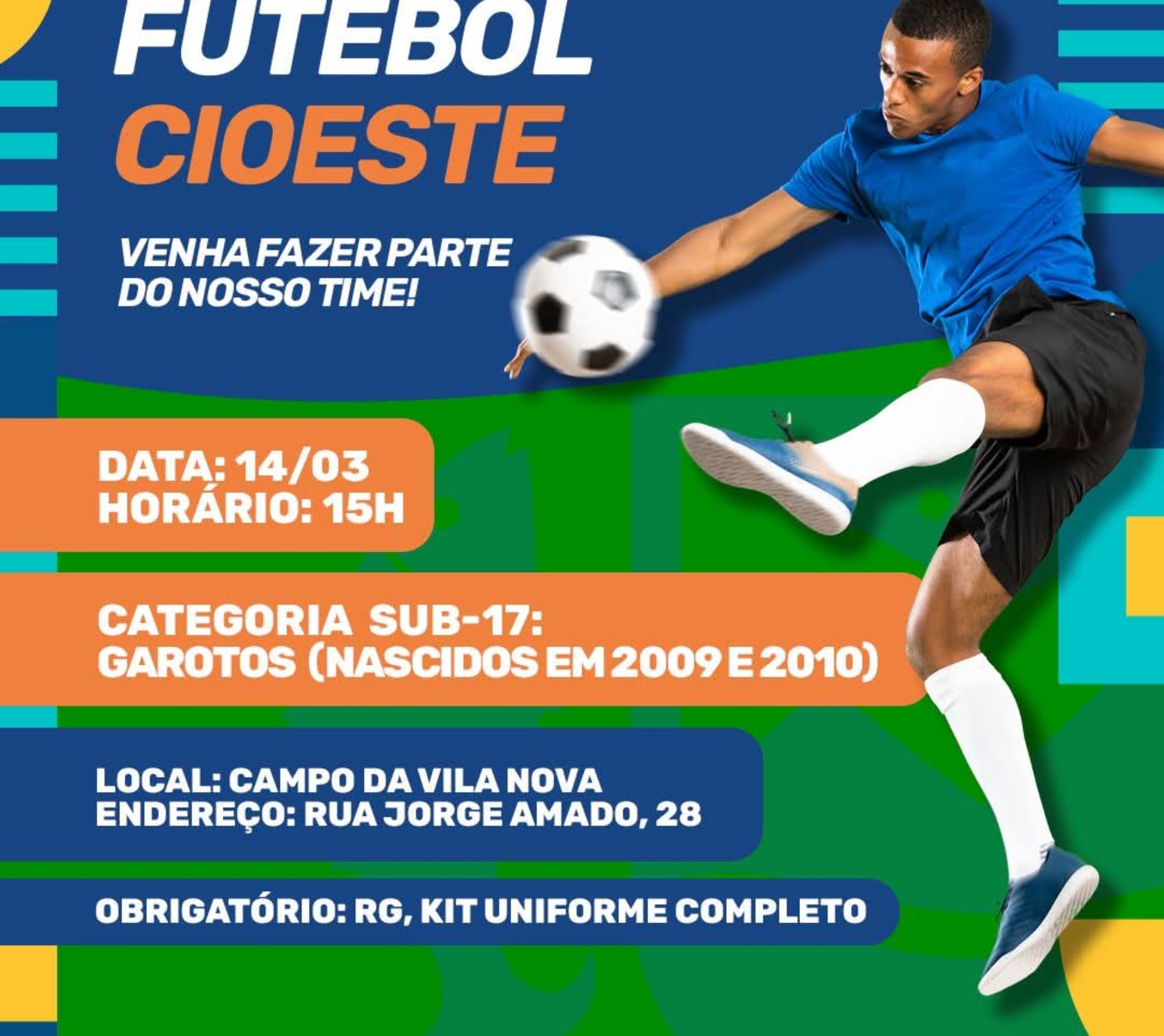 Jovens atletas participam da seletiva Sub-17 no Campo da Vila Nova, em Pirapora do Bom Jesus, buscando oportunidade no futebol regional. Foto: Prefeitura De Pirapora Do Bom Jesus (Redes Sociais/Reprodução)