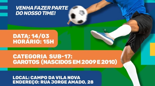 Jovens atletas participam da seletiva Sub-17 no Campo da Vila Nova, em Pirapora do Bom Jesus, buscando oportunidade no futebol regional. Foto: Prefeitura De Pirapora Do Bom Jesus (Redes Sociais/Reprodução)