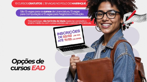 O polo da Universidade Virtual do Estado de São Paulo em Mairinque oferece 39 vagas gratuitas em cursos superiores EAD no Vestibular 202. Foto: Prefeitura De Mairinque