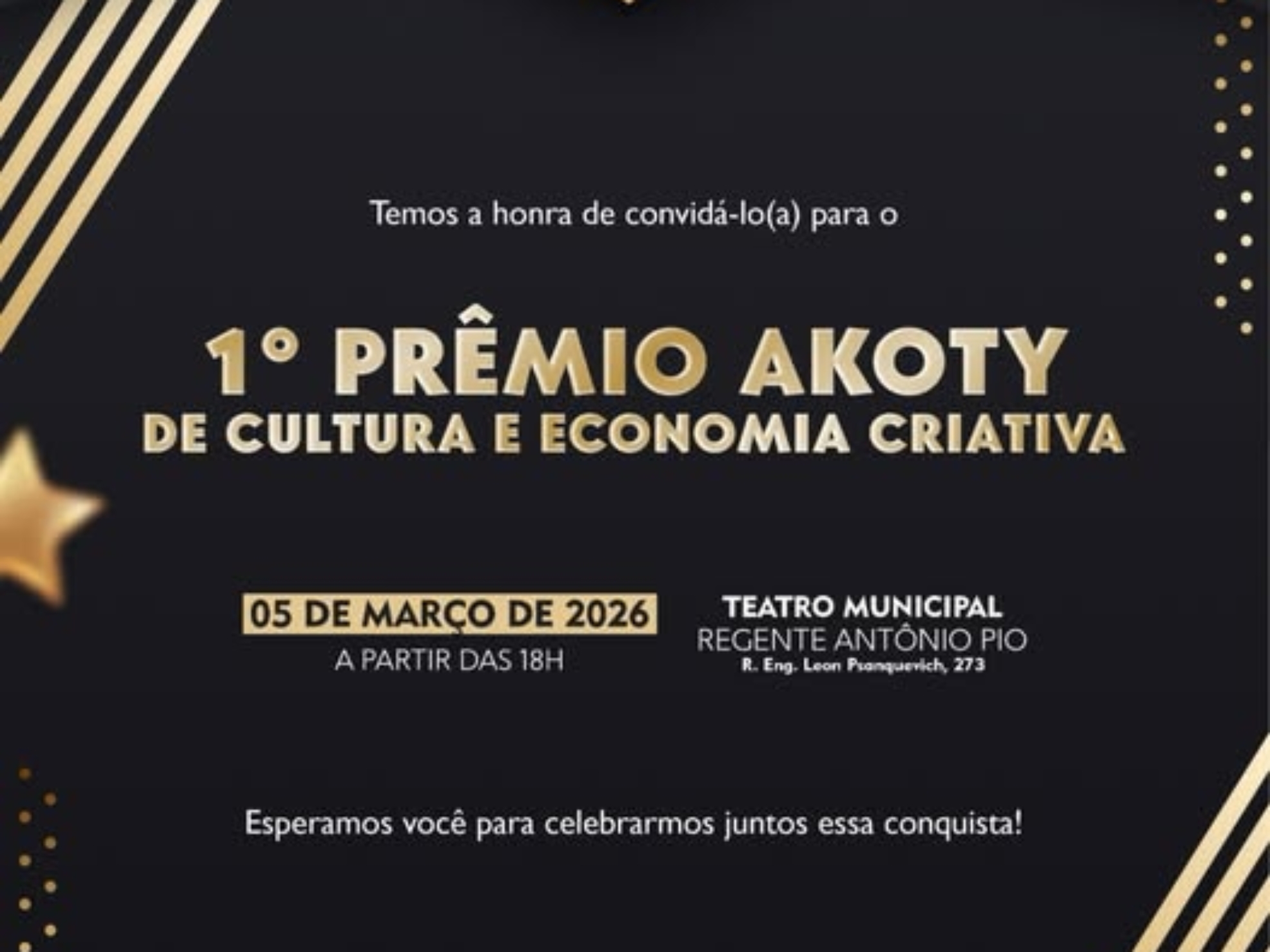 Teatro Municipal Regente Antônio Pio recebe o 1º Prêmio Akoty de Cultura e Economia Criativa. Foto: Prefeitura De Cotia (Redes Sociais/Reprodução)