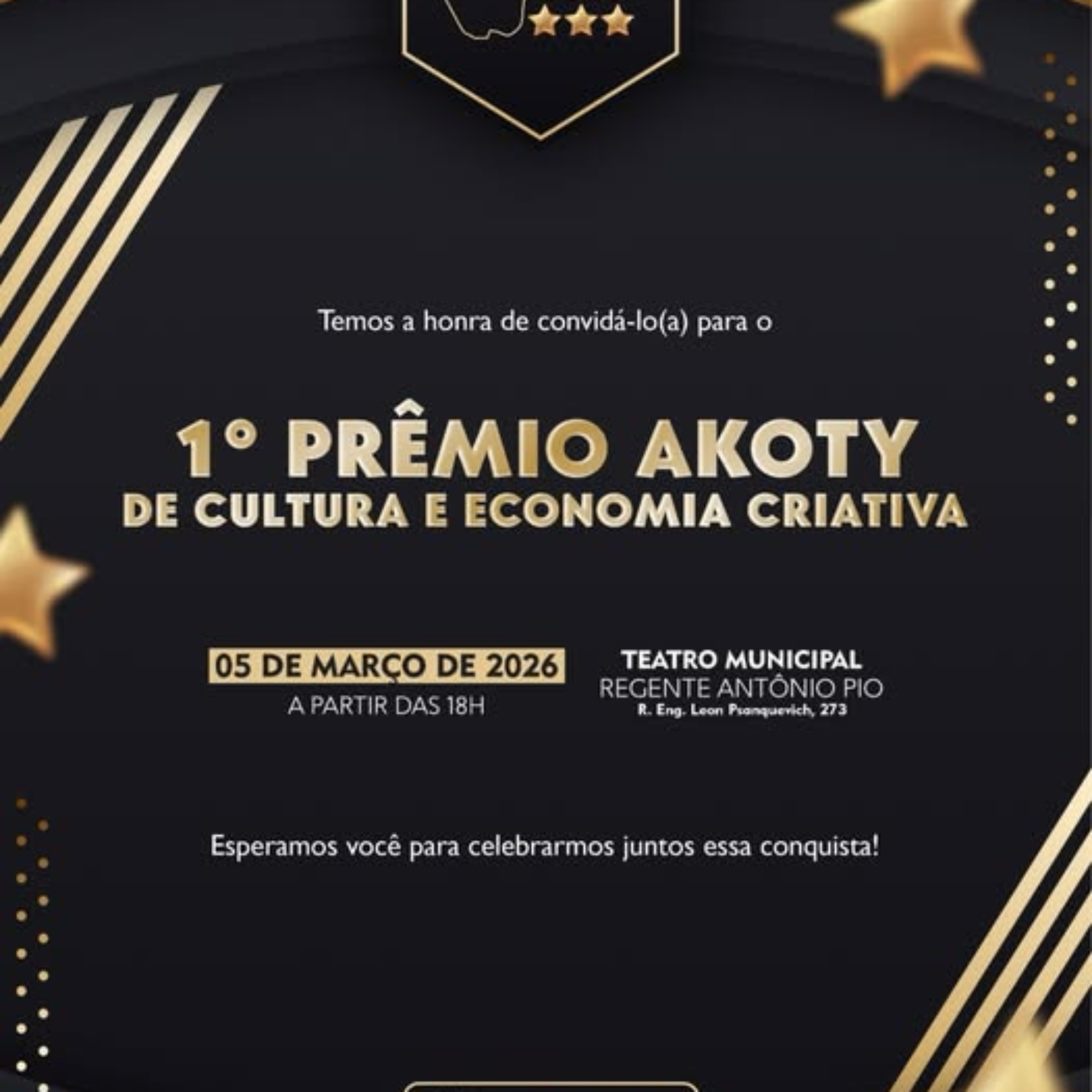 Teatro Municipal Regente Antônio Pio recebe o 1º Prêmio Akoty de Cultura e Economia Criativa. Foto: Prefeitura De Cotia (Redes Sociais/Reprodução)