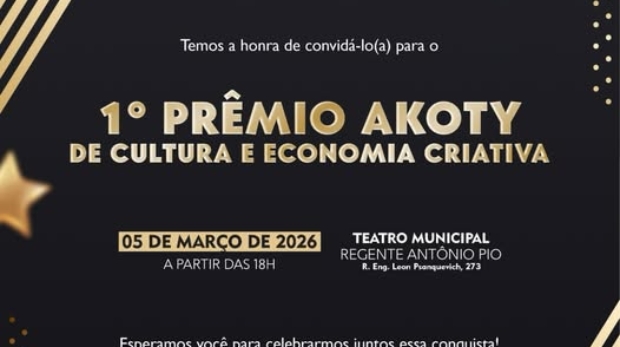 Teatro Municipal Regente Antônio Pio recebe o 1º Prêmio Akoty de Cultura e Economia Criativa. Foto: Prefeitura De Cotia (Redes Sociais/Reprodução)