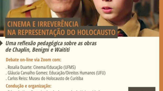 Debate on-line reúne especialistas para discutir as representações do Holocausto no cinema e suas implicações pedagógicas, com base nas obras de Chaplin, Benigni e Waititi. Foto: Museu Do Holocausto De Curitiba (Redes Sociais/Reprodução)