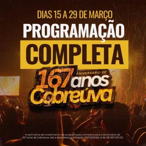 Cabreúva prepara uma programação especial com shows, eventos culturais, corrida, celebrações cívicas e atividades para toda a família em comemoração aos 167 anos da cidade. Foto: Prefeitura De Cabreúva (Redes Sociais/Reprodução) 🎉🏃‍♂️🎶