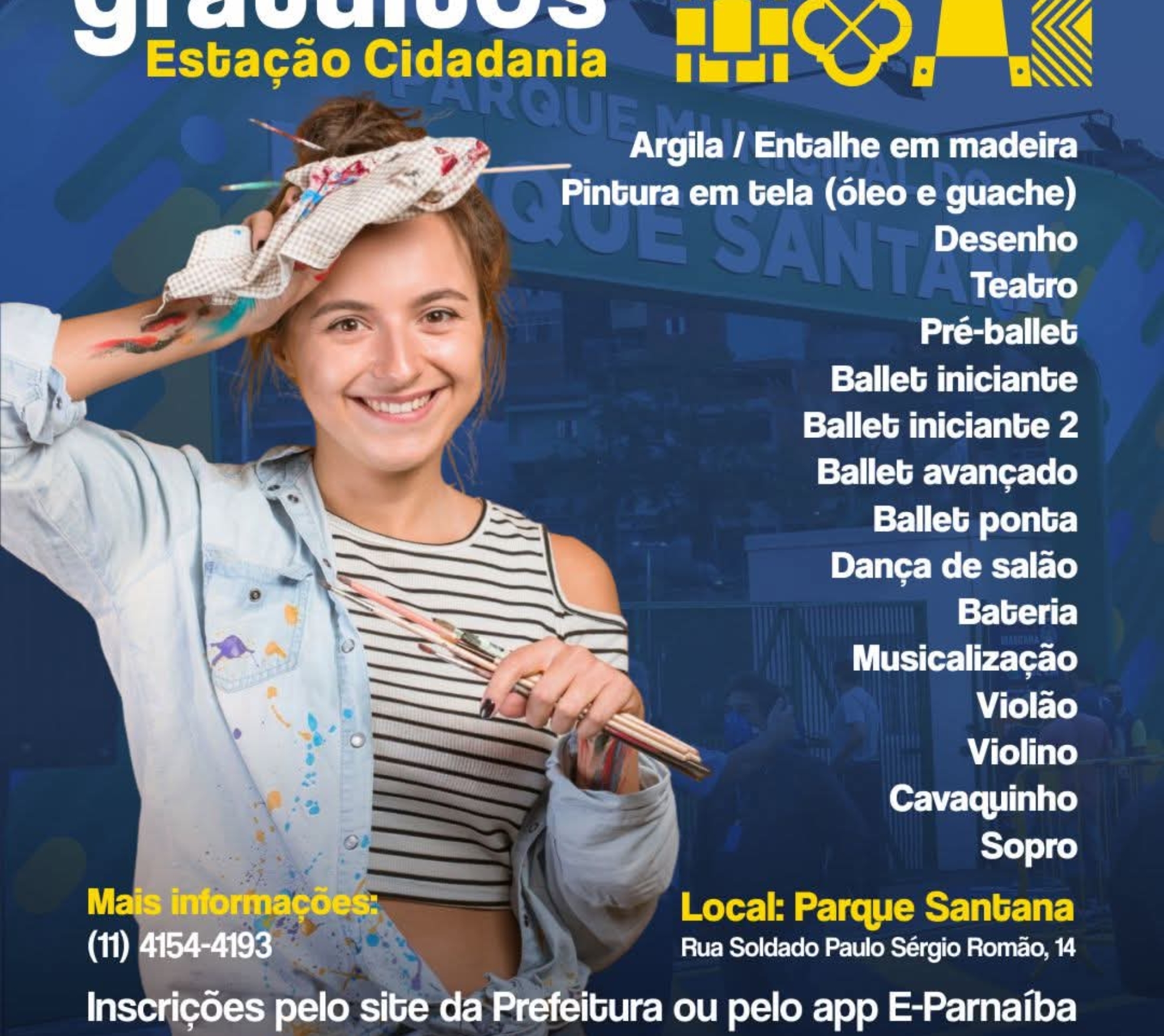 Cursos gratuitos de arte, música e dança estão com inscrições abertas na Estação Cidadania em Santana de Parnaíba.  Foto: Prefeitura De Santana De Parnaíba (Redes Sociais/Reprodução) 🎨🎶💃