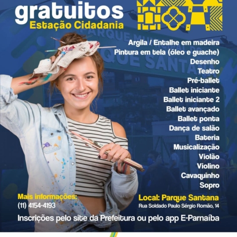 Cursos gratuitos de arte, música e dança estão com inscrições abertas na Estação Cidadania em Santana de Parnaíba.  Foto: Prefeitura De Santana De Parnaíba (Redes Sociais/Reprodução) 🎨🎶💃