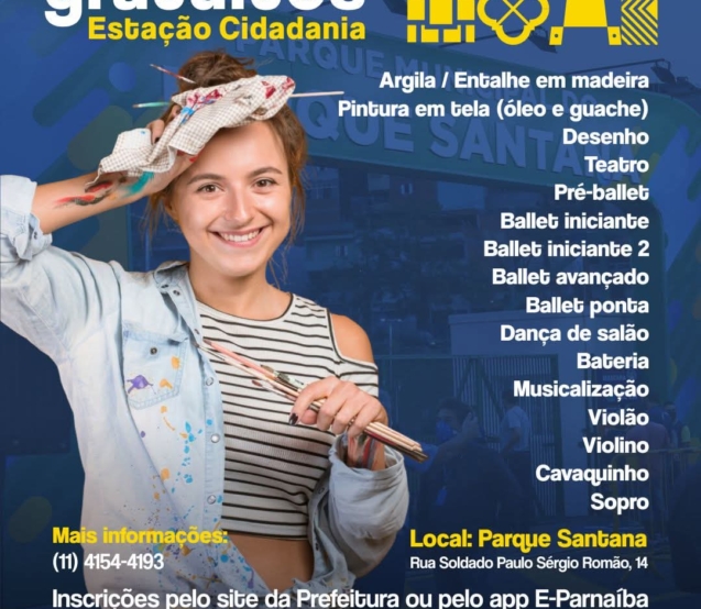 Cursos gratuitos de arte, música e dança estão com inscrições abertas na Estação Cidadania em Santana de Parnaíba.  Foto: Prefeitura De Santana De Parnaíba (Redes Sociais/Reprodução) 🎨🎶💃
