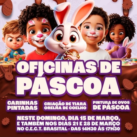 Crianças participam de oficinas criativas de Páscoa na Brasital, em São Roque, com atividades gratuitas que incentivam a criatividade e a diversão em família. Foto: Prefeitura De São Roque (Redes Sociais/Reprodução)🐰🎨🍫