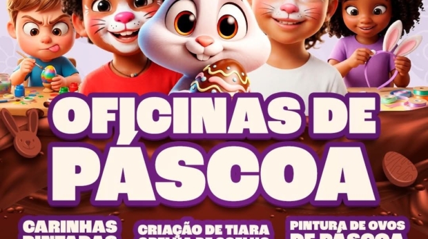 Crianças participam de oficinas criativas de Páscoa na Brasital, em São Roque, com atividades gratuitas que incentivam a criatividade e a diversão em família. Foto: Prefeitura De São Roque (Redes Sociais/Reprodução)🐰🎨🍫