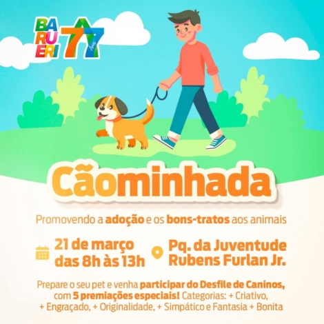Cãominhada em Barueri reúne tutores e pets em um dia de lazer, conscientização e celebração do amor pelos animais. Foto: Prefeitura De Barueri (Redes Sociais/Reprodução)🐶