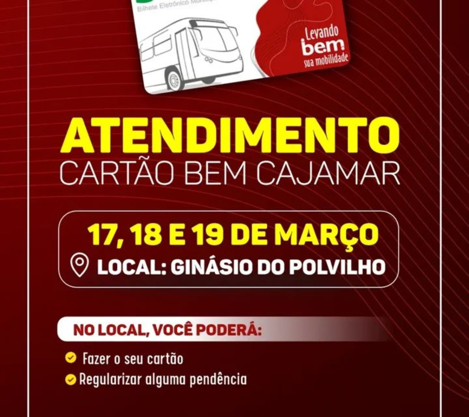 Atendimento especial do Cartão BEM acontece no Ginásio do Polvilho para facilitar cadastro, atualização e regularização do bilhete eletrônico municipal. Foto: Prefeitura De Cajamar (Redes Sociais/ Reprodução)🚍💳