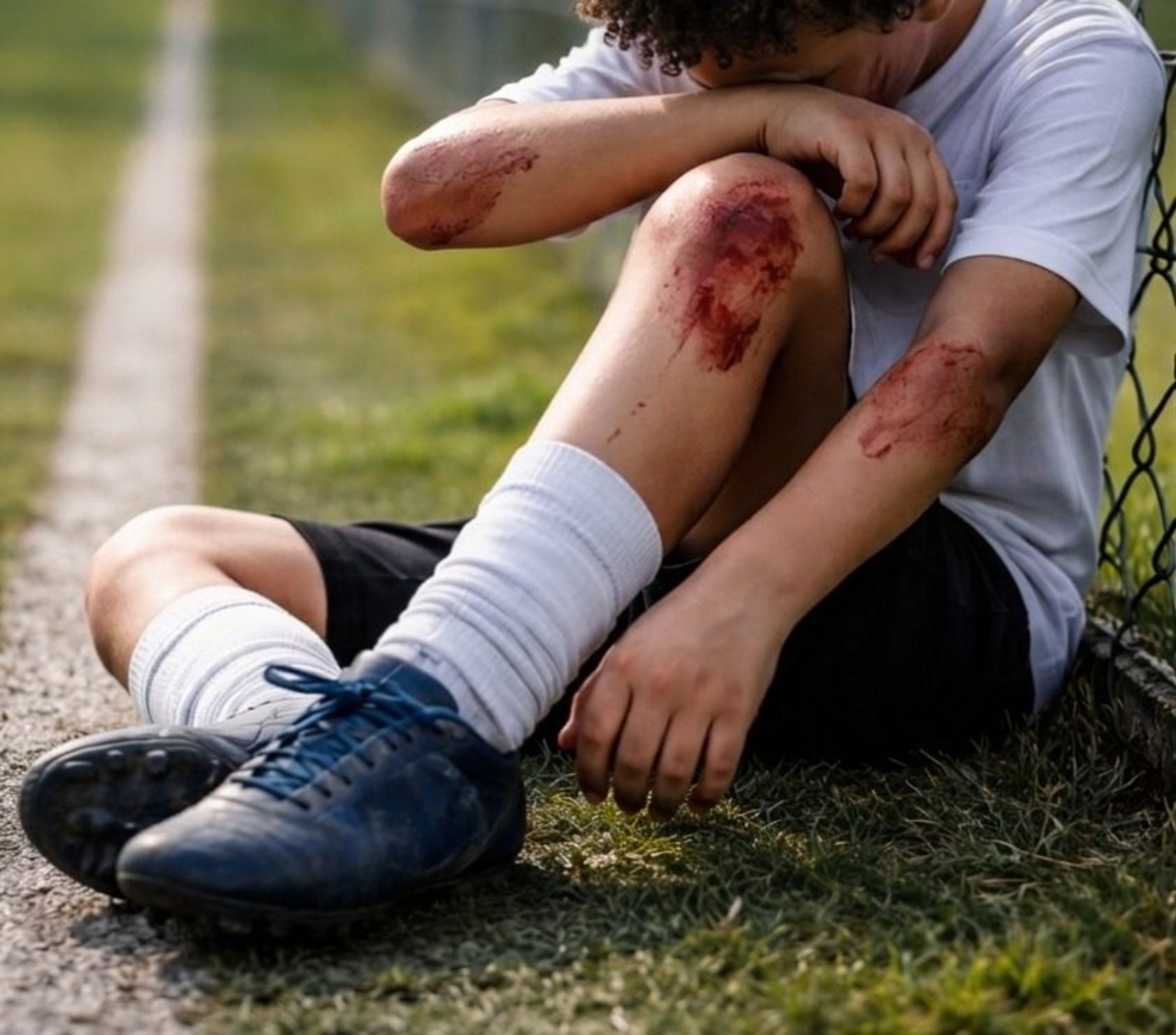 Menino deixa o campo machucado após episódio de agressão durante peneira de futebol. A cena levanta um alerta sobre os valores ensinados a jovens atletas em ambientes de alta competitividade.
Imagem ilustrativa criada por IA (Gemini).