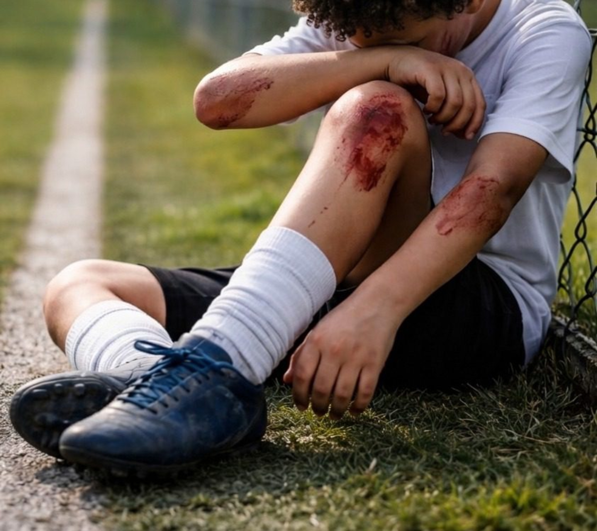 Menino deixa o campo machucado após episódio de agressão durante peneira de futebol. A cena levanta um alerta sobre os valores ensinados a jovens atletas em ambientes de alta competitividade.
Imagem ilustrativa criada por IA (Gemini).