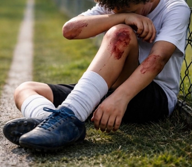 Menino deixa o campo machucado após episódio de agressão durante peneira de futebol. A cena levanta um alerta sobre os valores ensinados a jovens atletas em ambientes de alta competitividade.
Imagem ilustrativa criada por IA (Gemini).