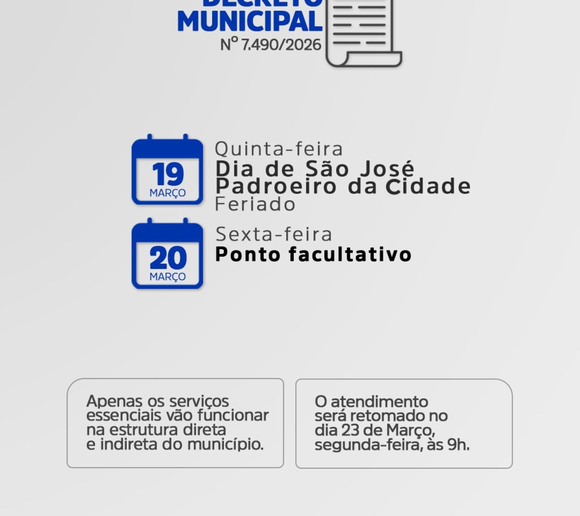 Prefeitura informa feriado municipal de 19 de março, em celebração ao Dia de São José, padroeiro de Mairinque. Foto: Prefeitura De Mairinque ⛪📅