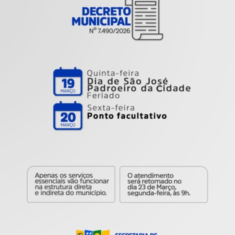 Prefeitura informa feriado municipal de 19 de março, em celebração ao Dia de São José, padroeiro de Mairinque. Foto: Prefeitura De Mairinque ⛪📅