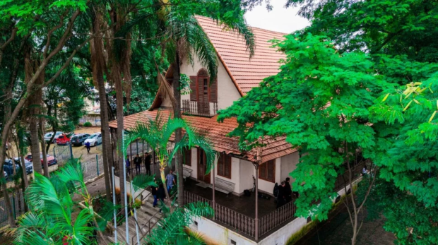 Imagem aérea do Museu Dimitri Sensaud de Lavaud, importante patrimônio histórico de Osasco dedicado à memória do pioneiro da aviação Dimitri Sensaud de Lavaud. Fotos: Caio Henrique (drone)