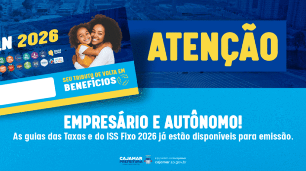 Prefeitura de Cajamar disponibiliza guias de taxas e ISS 2026 com opção de parcelamento para contribuintes. Foto: Prefeitura De Cotia