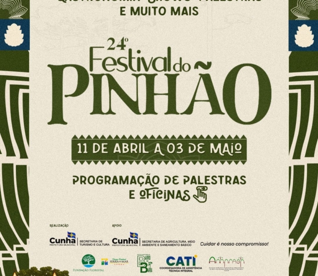 Festival do Pinhão em Cunha reúne tradição e inovação com lançamento de estudo sobre a araucária.

Crédito: Divulgação