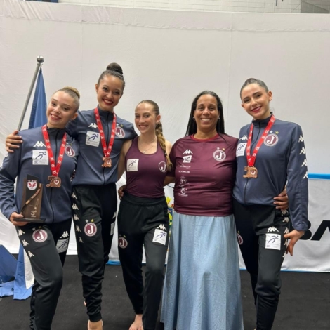 Atletas do Clube Atlético Juventus representaram o clube no Campeonato Estadual de Ginástica Rítmica, realizado em Taubaté (SP), conquistando resultados expressivos para a equipe. Foto: Clube Atlético Juventus