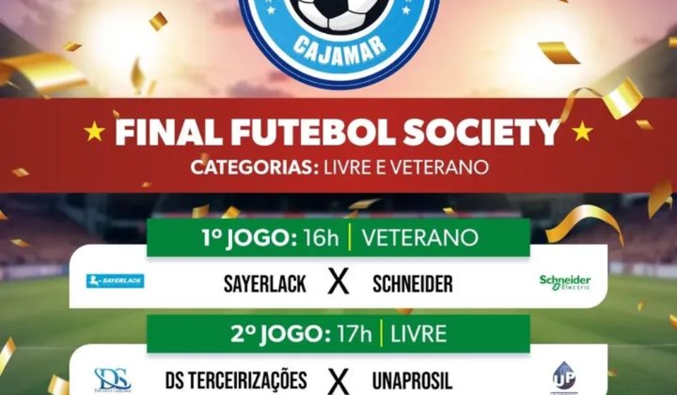 Final da Copa dos Trabalhadores de Futebol Society reúne equipes e torcedores no Parque Cajamar Feliz.

Crédito: Prefeitura De Cajamar (Redes Sociais/Reprodução)