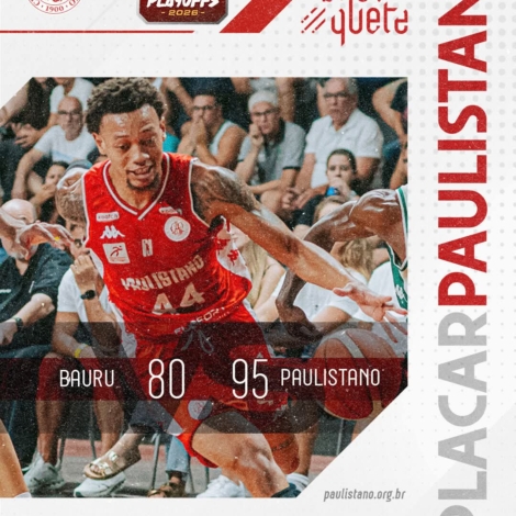 Jogador do Paulistano em ação durante a vitória sobre o Bauru Basket por 95 a 80, no Ginásio Panela de Pressão, pelo segundo jogo das oitavas de final do NBB 2026.
CRÉDITO: Divulgação / Paulistano