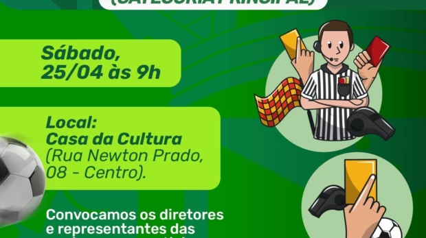 Representantes de equipes participam de congresso técnico do Campeonato Municipal de Futebol em Pirapora do Bom Jesus, que define regras e organização da competição.




Crédito: Divulgação / Prefeitura de Pirapora do Bom Jesus