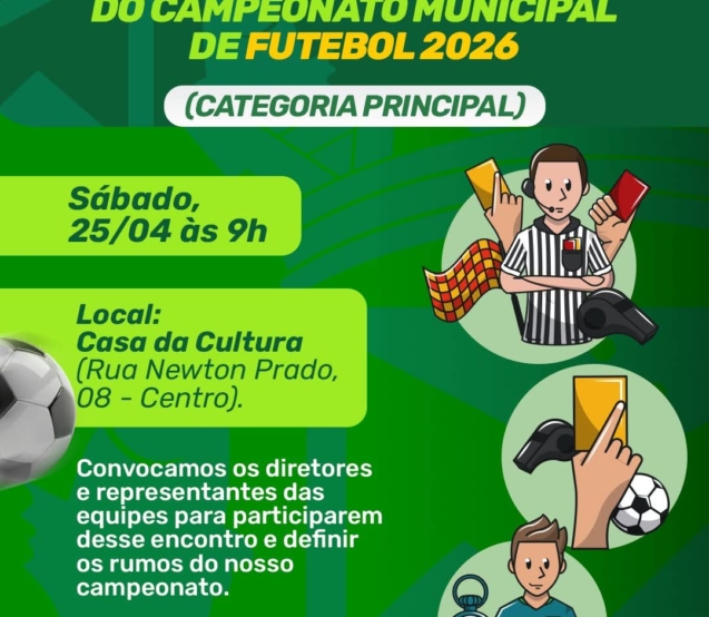 Representantes de equipes participam de congresso técnico do Campeonato Municipal de Futebol em Pirapora do Bom Jesus, que define regras e organização da competição.




Crédito: Divulgação / Prefeitura de Pirapora do Bom Jesus