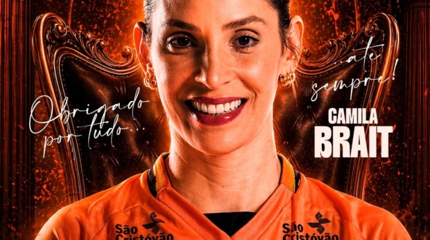 A líbero Camila Brait durante partida pelo Osasco Voleibol Clube, equipe pela qual construiu uma trajetória de 18 anos no voleibol brasileiro.

Crédito: Divulgação / Osasco Voleibol Clube