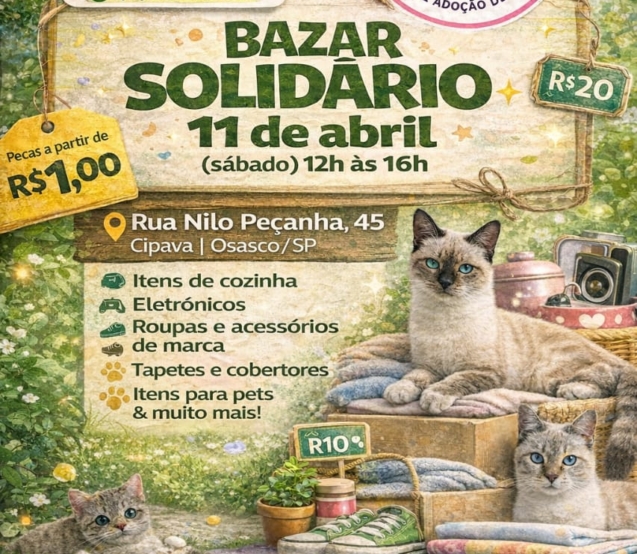 Bazar solidário em Osasco oferece produtos a preços acessíveis e reverte toda a renda para o cuidado de animais resgatados. Foto: Divulgação