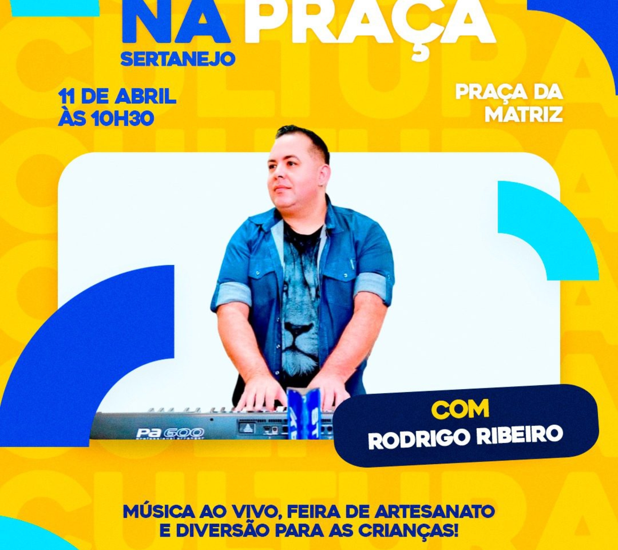 Arte de divulgação do evento Cultura na Praça convida a população de Mairinque para programação gratuita com música, artesanato e atividades para toda a família. Arte: Prefeitura De Mairinque
