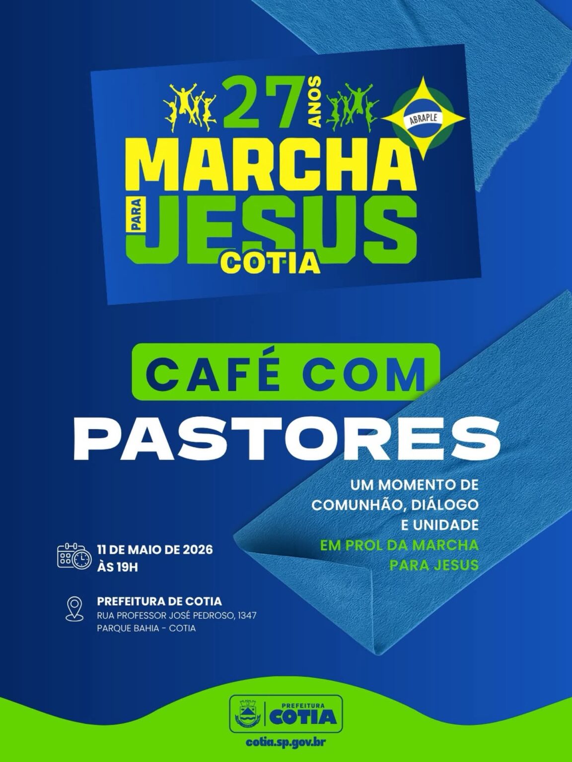 A Prefeitura de Cotia realiza encontro com pastores e lideranças religiosas em preparação para a Marcha Para Jesus 2026, fortalecendo a união e a comunhão entre as igrejas da cidade.  Crédito: Prefeitura De Cotia (Redes Sociais/Reprodução)