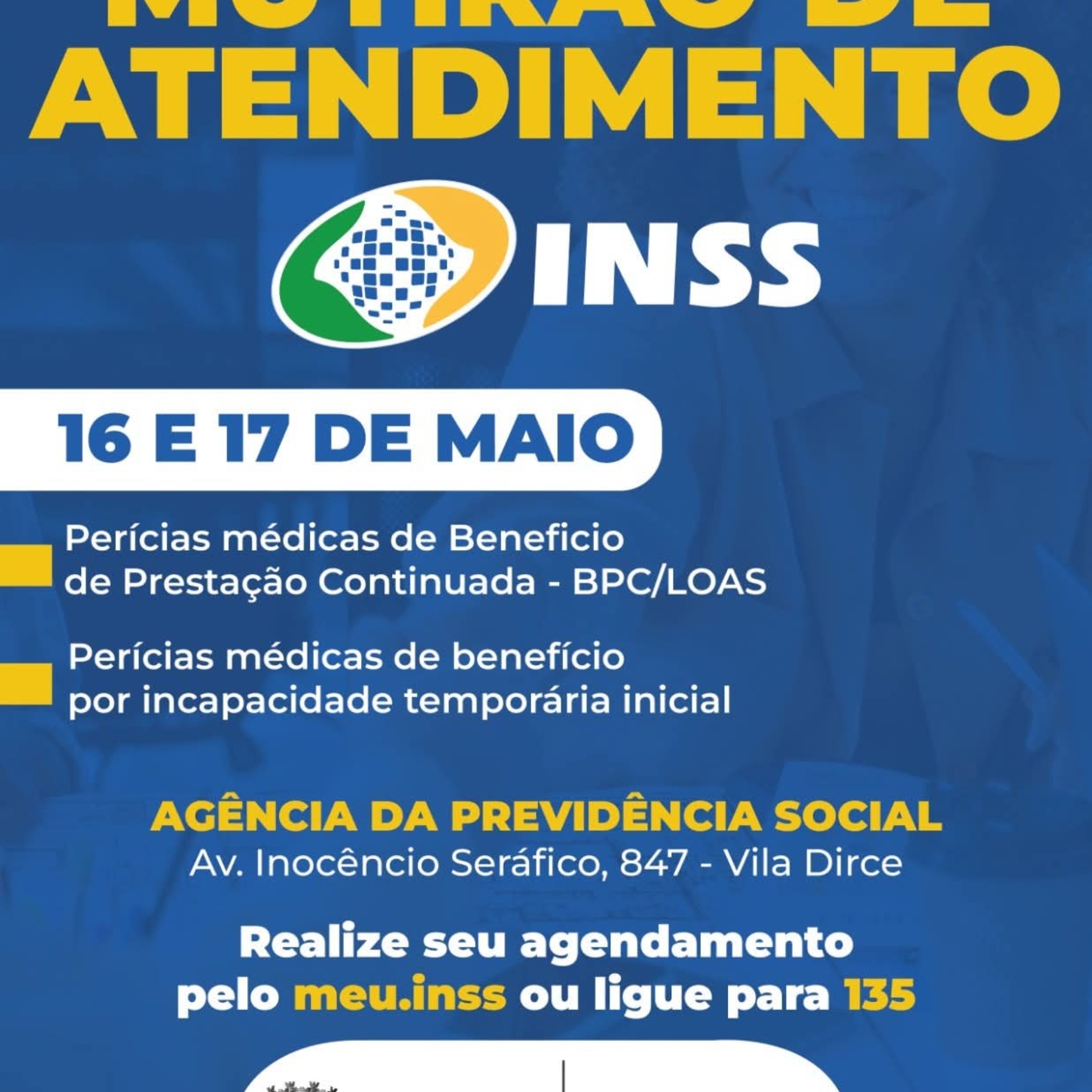 Perícias médicas, mais agilidade no atendimento e suporte para quem mais precisa. O atendimento especial acontece nos dias 16 e 17 de maio! 

Crédito: Prefeitura De Carapicuíba (Redes Sociais/Reprodução)