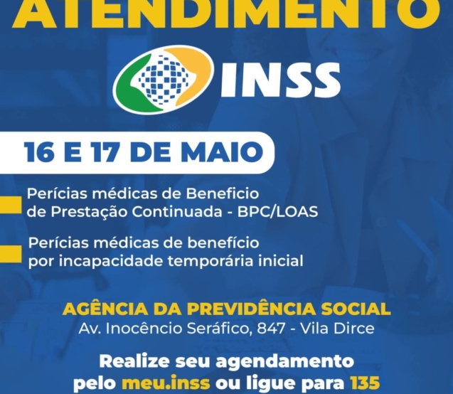 Perícias médicas, mais agilidade no atendimento e suporte para quem mais precisa. O atendimento especial acontece nos dias 16 e 17 de maio! 

Crédito: Prefeitura De Carapicuíba (Redes Sociais/Reprodução)