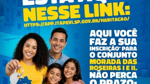 Prefeitura de Itapevi abre inscrições gratuitas para sorteio de 300 apartamentos do Conjunto Roseiras I e II pelo programa Minha Casa Minha Vida.

Crédito: Prefeitura De Itapevi (Redes Sociais/Reprodução)