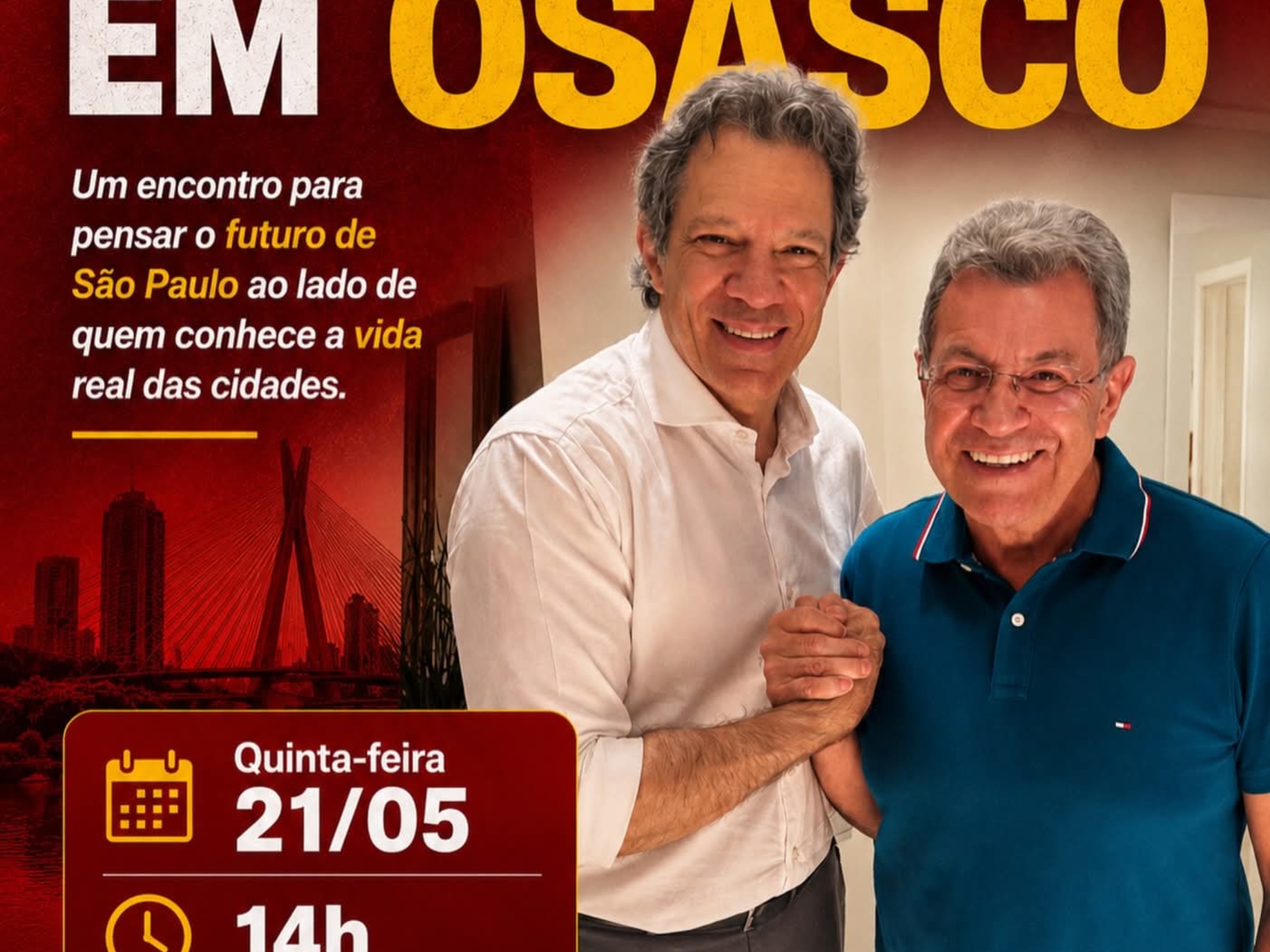 Fernando Haddad e Emidio de Souza participam de encontro em Osasco para debater o futuro de São Paulo e os desafios das cidades da região metropolitana.

Crédito: Emídio de Souza (Redes Sociais/Reprodução)
