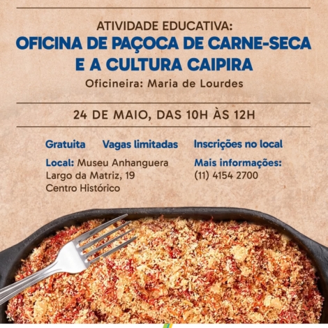 Museu Anhanguera recebe oficina especial de paçoca de carne-seca durante a Semana Nacional de Museus, valorizando a cultura caipira e as tradições gastronômicas de Santana de Parnaíba.

Crédito: Prefeitura De Santana De Parnaíba (Redes Sociais/ Reprodução)