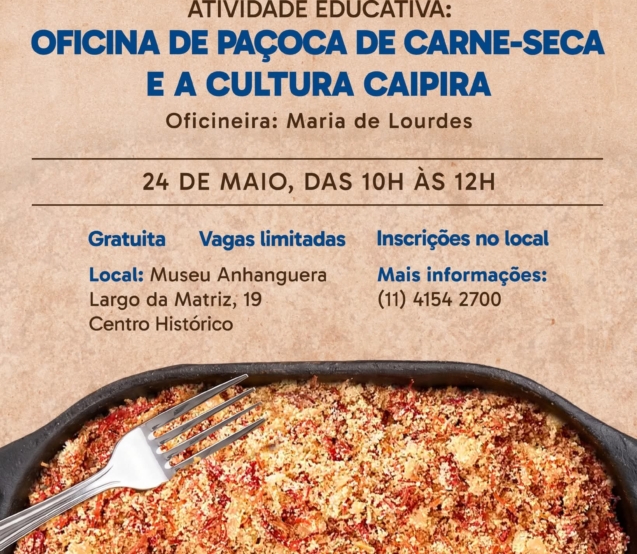 Museu Anhanguera recebe oficina especial de paçoca de carne-seca durante a Semana Nacional de Museus, valorizando a cultura caipira e as tradições gastronômicas de Santana de Parnaíba.

Crédito: Prefeitura De Santana De Parnaíba (Redes Sociais/ Reprodução)
